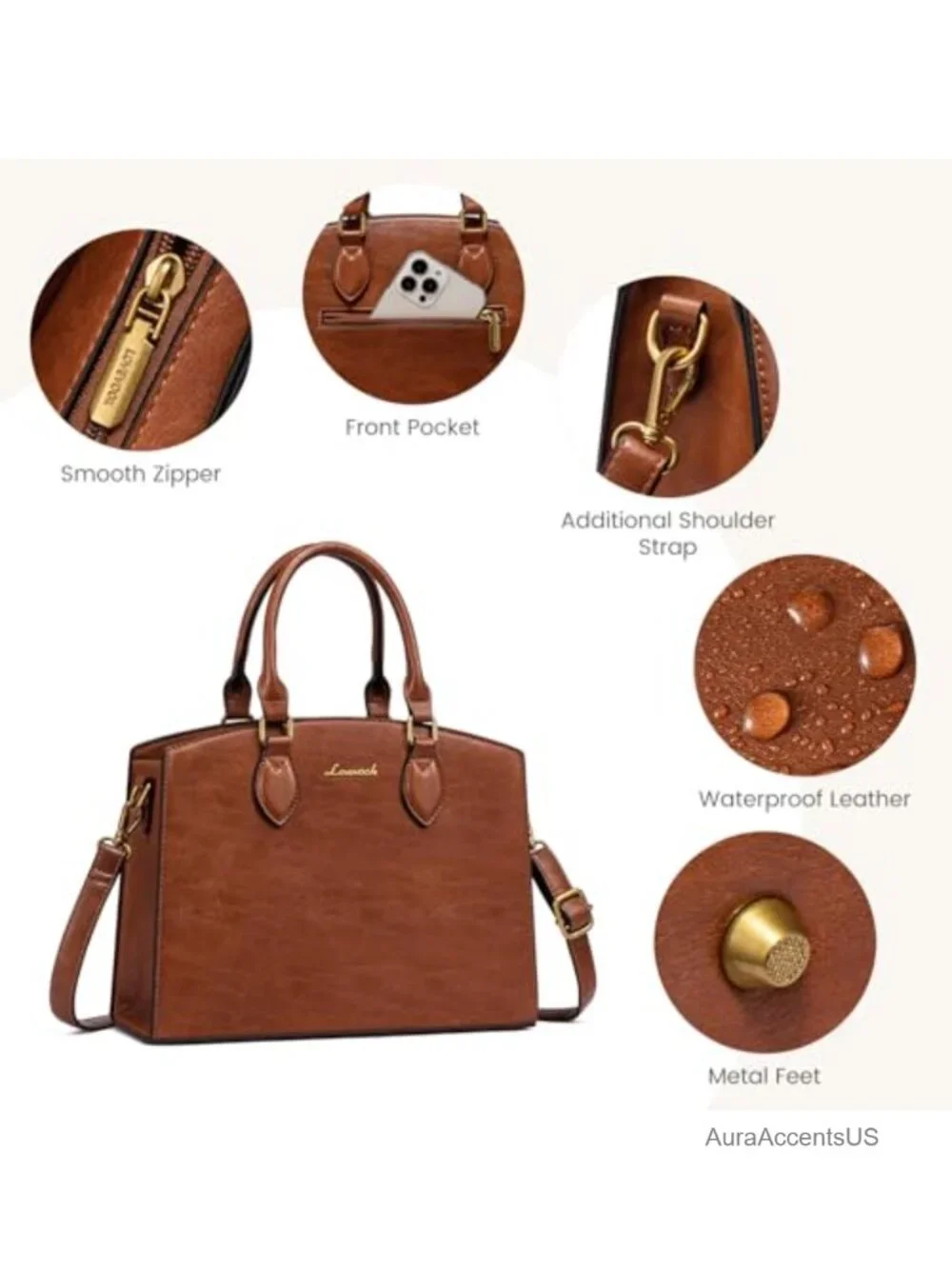 PU Leather Tote Shoulder Bag Satchel Medium Vintage Retro Handbag